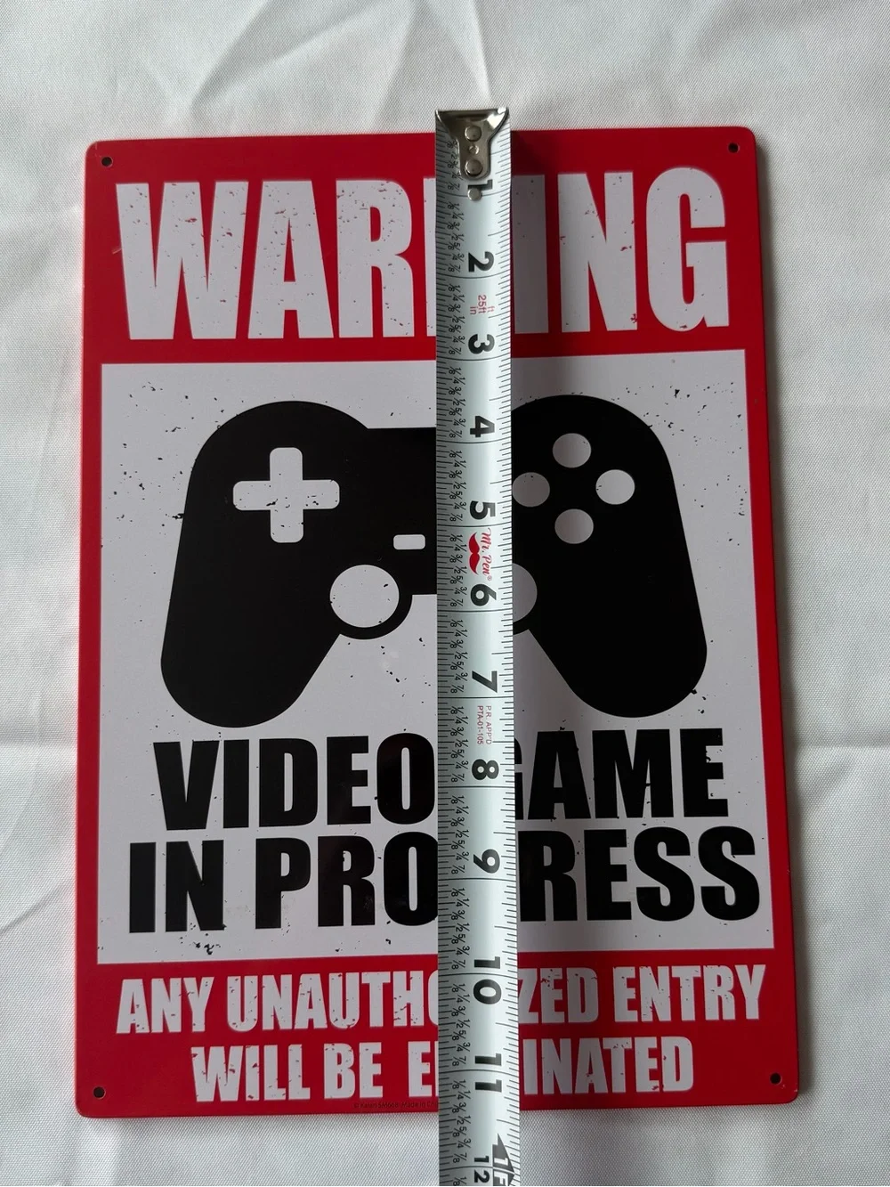 Warning Video Game in Progress metal tin thin wall sign decor red black white